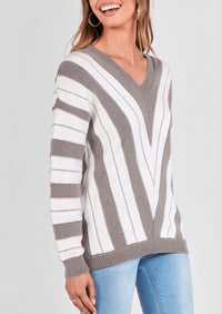 V Neck Stripe Color Block Loose Oversized Pullover Sweaters