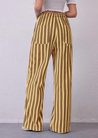 Striped Casual Lightweight Wide Leg Drawstring Lounge Pants with Pockets