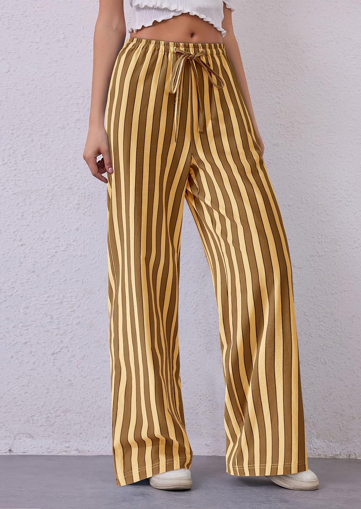 Striped Casual Lightweight Wide Leg Drawstring Lounge Pants with Pockets
