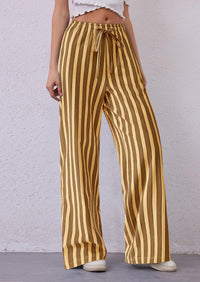 Striped Casual Lightweight Wide Leg Drawstring Lounge Pants with Pockets