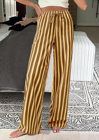 Striped Casual Lightweight Wide Leg Drawstring Lounge Pants with Pockets