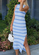 Knit Side Slit Striped Long Tank Dress