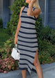 Knit Side Slit Striped Long Tank Dress