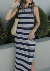 Knit Side Slit Striped Long Tank Dress