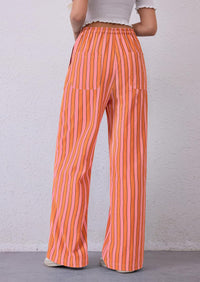 Striped Casual Lightweight Wide Leg Drawstring Lounge Pants with Pockets