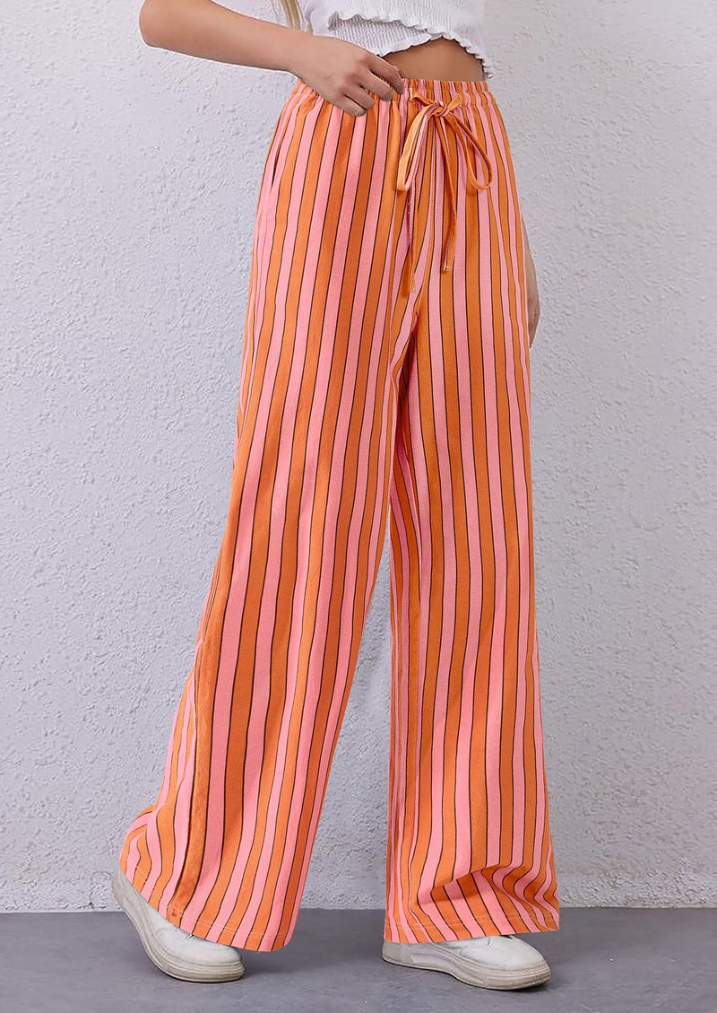 PRETTYGARDEN Women's Summer Striped Wide Leg Lounge Pants Trendy Clothes Drawstring Elastic Waist Comfy Pajama Bottoms