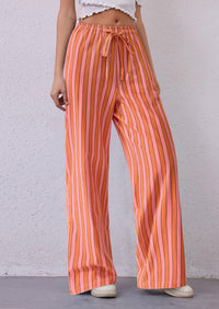 Striped Casual Lightweight Wide Leg Drawstring Lounge Pants with Pockets
