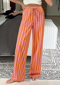 Striped Casual Lightweight Wide Leg Drawstring Lounge Pants with Pockets