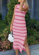 Knit Side Slit Striped Long Tank Dress