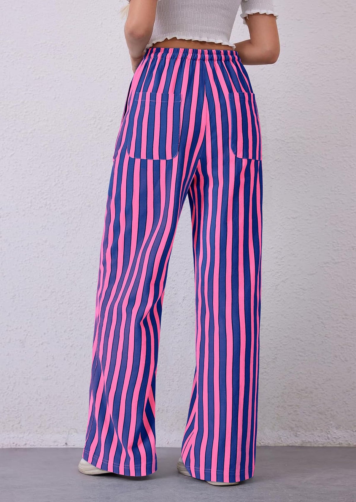 Striped Casual Lightweight Wide Leg Drawstring Lounge Pants with Pockets