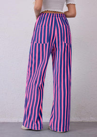 Striped Casual Lightweight Wide Leg Drawstring Lounge Pants with Pockets