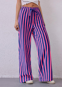Striped Casual Lightweight Wide Leg Drawstring Lounge Pants with Pockets