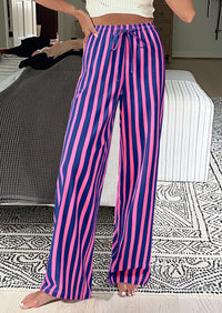Striped Casual Lightweight Wide Leg Drawstring Lounge Pants with Pockets