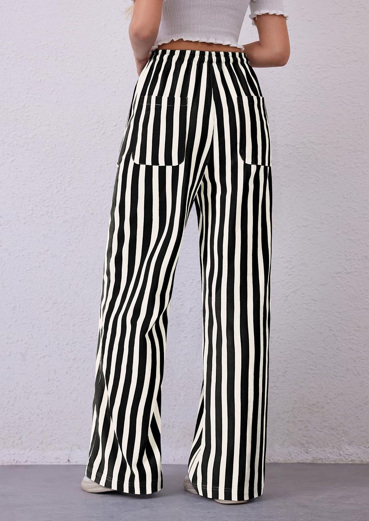 Striped Casual Lightweight Wide Leg Drawstring Lounge Pants with Pockets