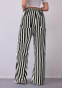 Striped Casual Lightweight Wide Leg Drawstring Lounge Pants with Pockets