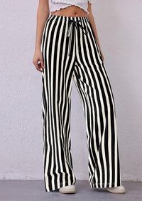 Striped Casual Lightweight Wide Leg Drawstring Lounge Pants with Pockets