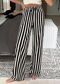 Striped Casual Lightweight Wide Leg Drawstring Lounge Pants with Pockets