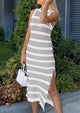 Knit Side Slit Striped Long Tank Dress
