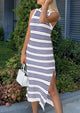 Knit Side Slit Striped Long Tank Dress