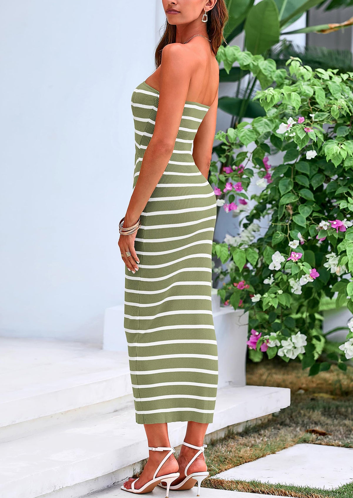 Summer Strapless Cut Out Knit Tube Long Fitted Midi Bodycon Dresses