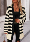 PRETTYGARDEN Women's Winter Striped Cardigan Sweaters Long Sleeve Button Down Open Front Chunky Knit Oversized Sweater Coat