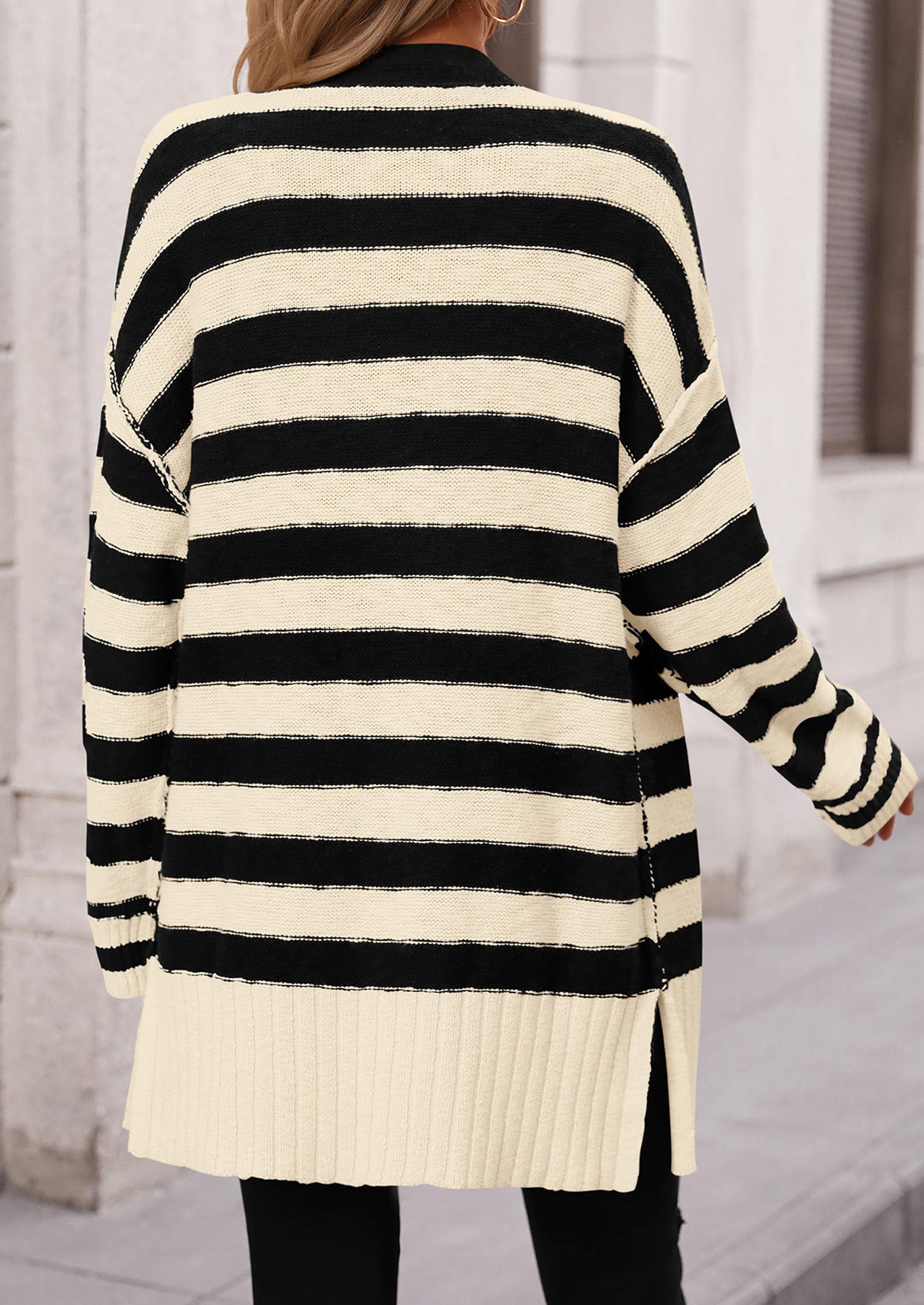 PRETTYGARDEN Women's Winter Striped Cardigan Sweaters Long Sleeve Butt