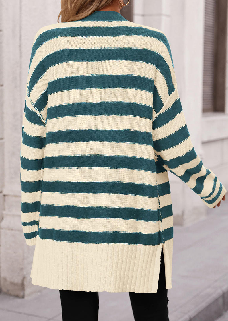 PRETTYGARDEN Women's Winter Striped Cardigan Sweaters Long Sleeve Button Down Open Front Chunky Knit Oversized Sweater Coat