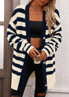 PRETTYGARDEN Women's Winter Striped Cardigan Sweaters Long Sleeve Button Down Open Front Chunky Knit Oversized Sweater Coat