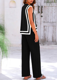 Pullover Tops And Wide Leg Pants Casual Two Piece Sets