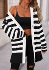 PRETTYGARDEN Women's Winter Striped Cardigan Sweaters Long Sleeve Button Down Open Front Chunky Knit Oversized Sweater Coat