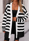 PRETTYGARDEN Women's Winter Striped Cardigan Sweaters Long Sleeve Button Down Open Front Chunky Knit Oversized Sweater Coat