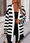 PRETTYGARDEN Women's Winter Striped Cardigan Sweaters Long Sleeve Button Down Open Front Chunky Knit Oversized Sweater Coat