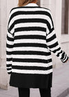 PRETTYGARDEN Women's Winter Striped Cardigan Sweaters Long Sleeve Button Down Open Front Chunky Knit Oversized Sweater Coat