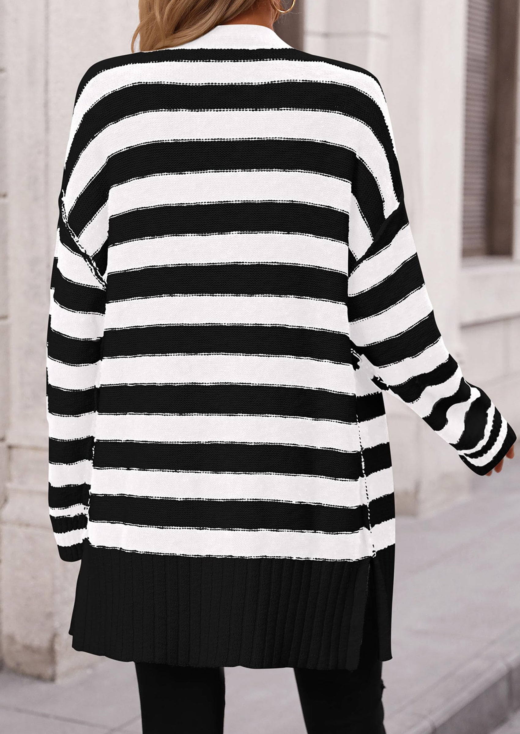 PRETTYGARDEN Women's Winter Striped Cardigan Sweaters Long Sleeve Button Down Open Front Chunky Knit Oversized Sweater Coat
