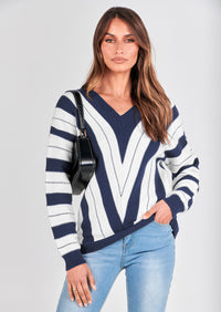 PRETTYGARDEN Women's Fashion Long Sleeve Striped Color Block Knitted Sweater Crew Neck Loose Pullover Jumper Tops