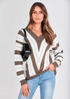 PRETTYGARDEN Women's Fashion Long Sleeve Striped Color Block Knitted Sweater Crew Neck Loose Pullover Jumper Tops