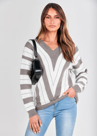 PRETTYGARDEN Women's Fashion Long Sleeve Striped Color Block Knitted Sweater Crew Neck Loose Pullover Jumper Tops