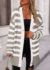 PRETTYGARDEN Women's Winter Striped Cardigan Sweaters Long Sleeve Button Down Open Front Chunky Knit Oversized Sweater Coat