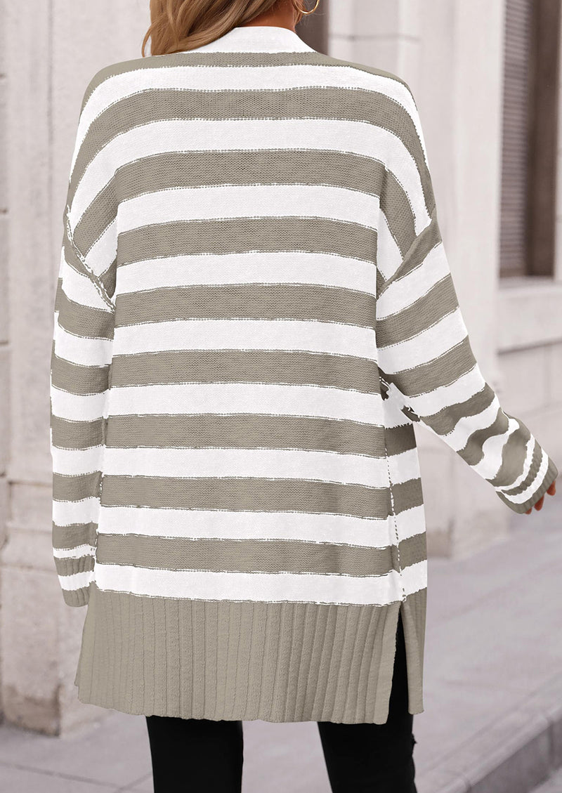 PRETTYGARDEN Women's Winter Striped Cardigan Sweaters Long Sleeve Button Down Open Front Chunky Knit Oversized Sweater Coat