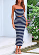 Summer Strapless Cut Out Knit Tube Long Fitted Midi Bodycon Dresses