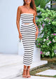 Summer Strapless Cut Out Knit Tube Long Fitted Midi Bodycon Dresses