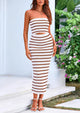 Summer Strapless Cut Out Knit Tube Long Fitted Midi Bodycon Dresses