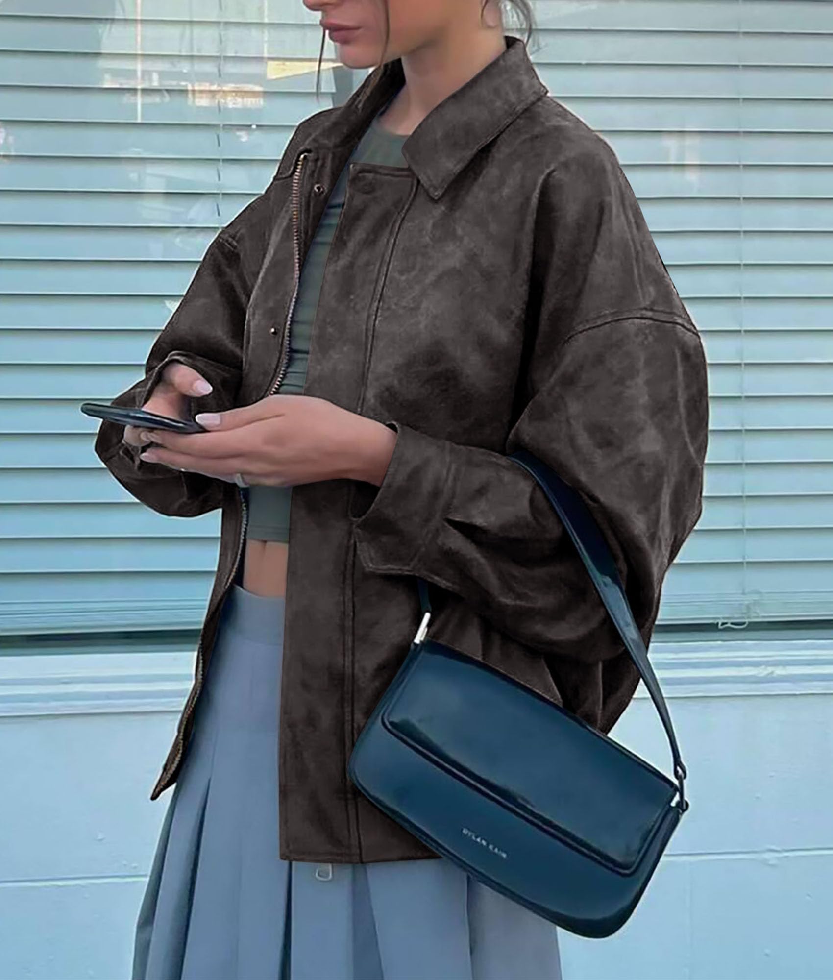 PRETTYGARDEN Women's Faux Leather Motorcycle Jacket Trendy Fall Spring Clothes Oversized Zip Up Winter Coat Outerwear PRETTYGARDEN