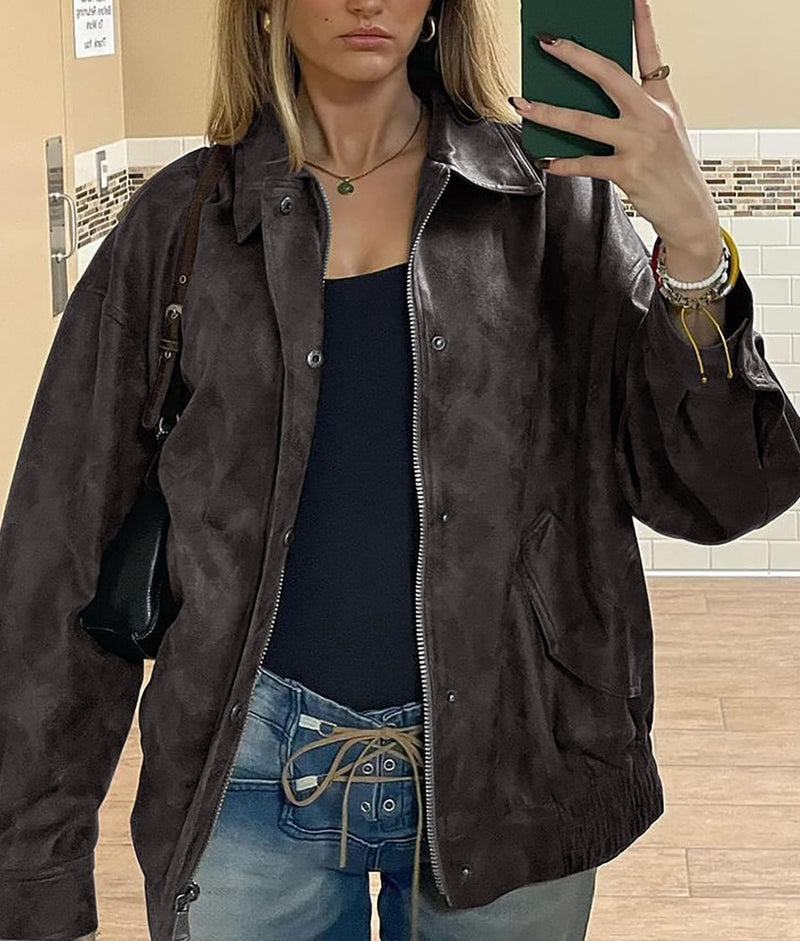 PRETTYGARDEN Women's Faux Leather Motorcycle Jacket Trendy Fall Spring Clothes Oversized Zip Up Winter Coat Outerwear PRETTYGARDEN