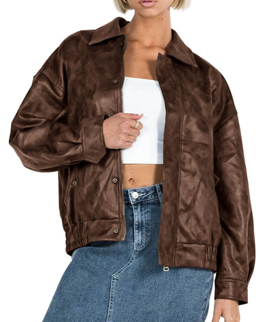 PRETTYGARDEN Women's Faux Leather Motorcycle Jacket Trendy Fall Spring Clothes Oversized Zip Up Winter Coat Outerwear PRETTYGARDEN