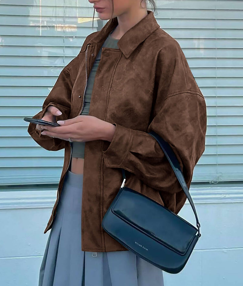 PRETTYGARDEN Women's Faux Leather Motorcycle Jacket Trendy Fall Spring Clothes Oversized Zip Up Winter Coat Outerwear PRETTYGARDEN