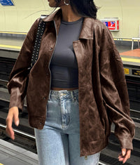 PRETTYGARDEN Women's Faux Leather Motorcycle Jacket Trendy Fall Spring Clothes Oversized Zip Up Winter Coat Outerwear PRETTYGARDEN