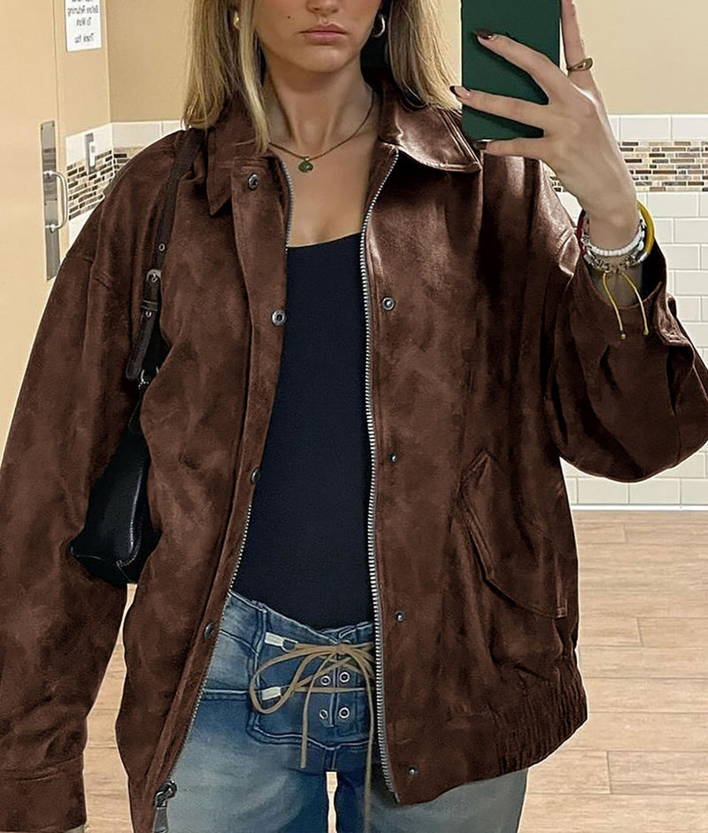 PRETTYGARDEN Women's Faux Leather Motorcycle Jacket Trendy Fall Spring Clothes Oversized Zip Up Winter Coat Outerwear PRETTYGARDEN