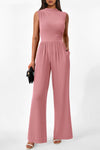 PRETTYGARDEN Womens Summer Jumpsuits Dressy Casual One Piece Outfits Sleeveless Mock Neck Wide Leg Pants Rompers with Pockets