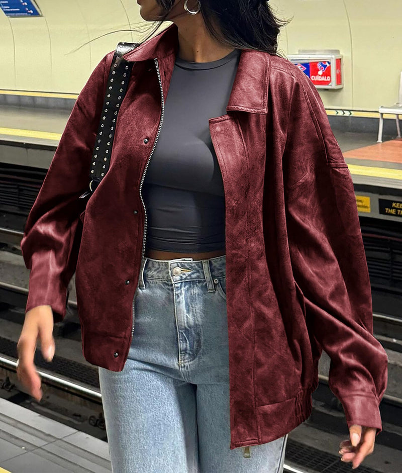 PRETTYGARDEN Women's Faux Leather Motorcycle Jacket Trendy Fall Spring Clothes Oversized Zip Up Winter Coat Outerwear PRETTYGARDEN